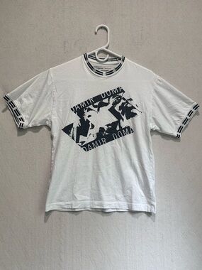 Damir Doma 90's White Tee T-Shirt Black Graphic and Trim Sz XXS